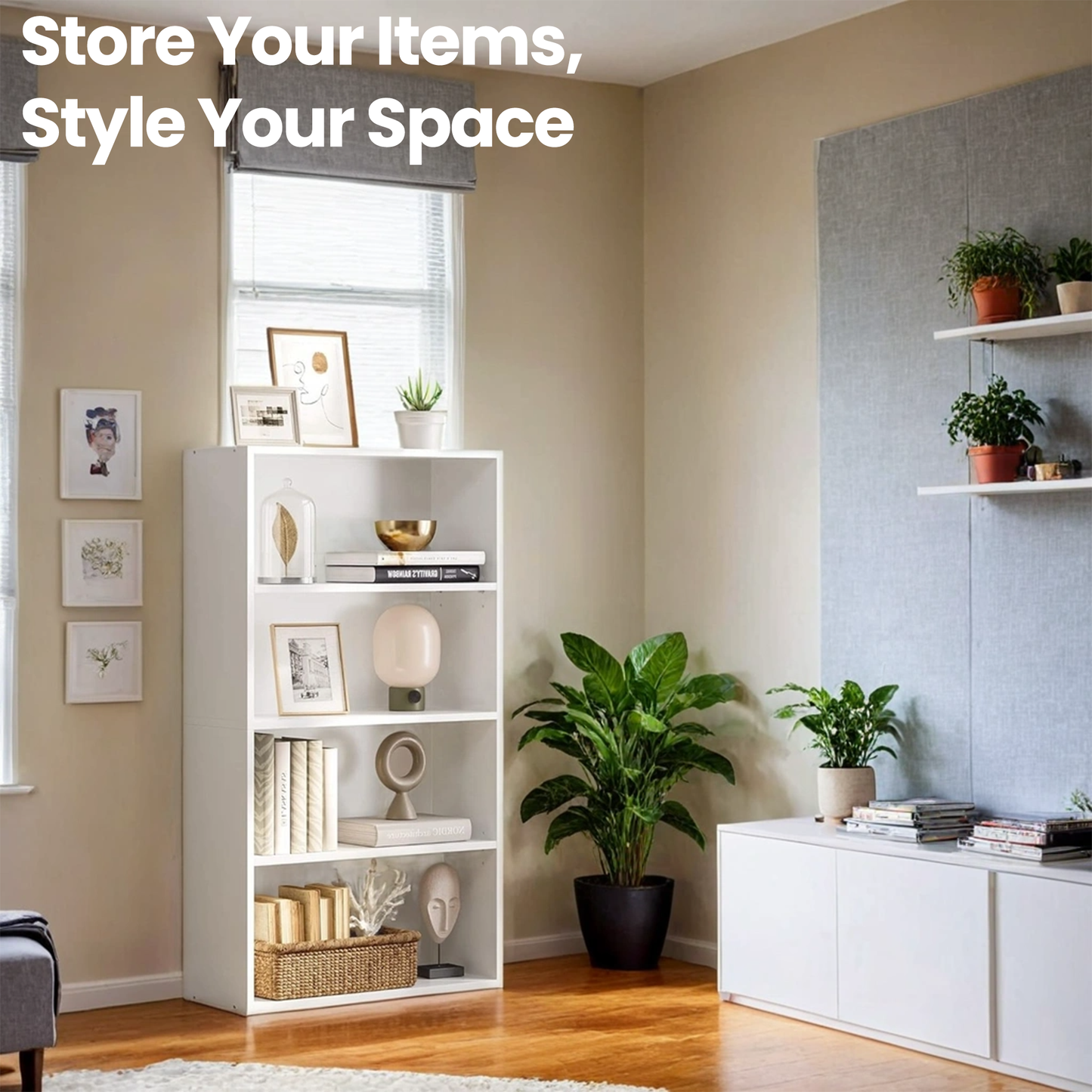 4-Tier Adjustable Bookcase, Open Shelf Organizer, 42.4" Tall Storage Unit for Home, Office, 22lb Capacity, Cloud White