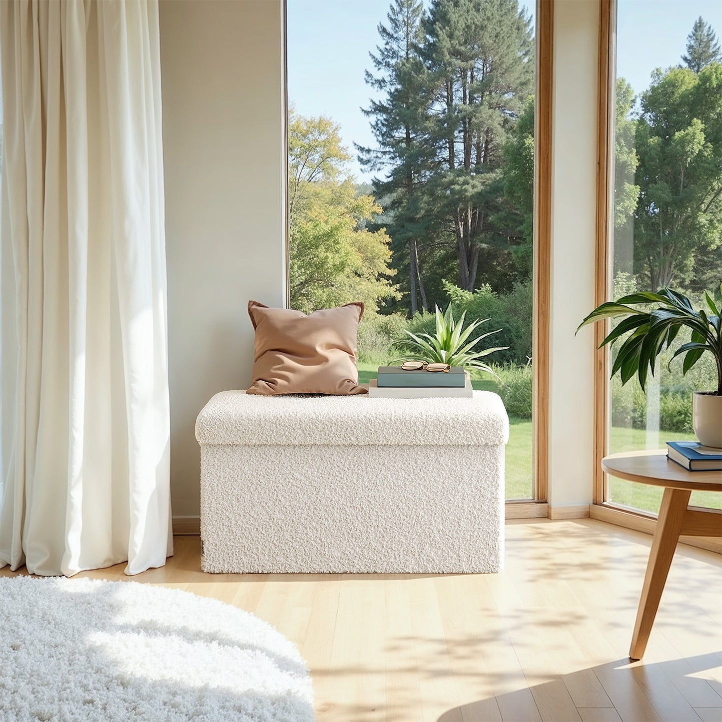 Storage Ottoman Bench - 660lb Capacity, 24-Gallon Storage, Foldable Design, Multi-Functional Footrest/Seat, Cream White