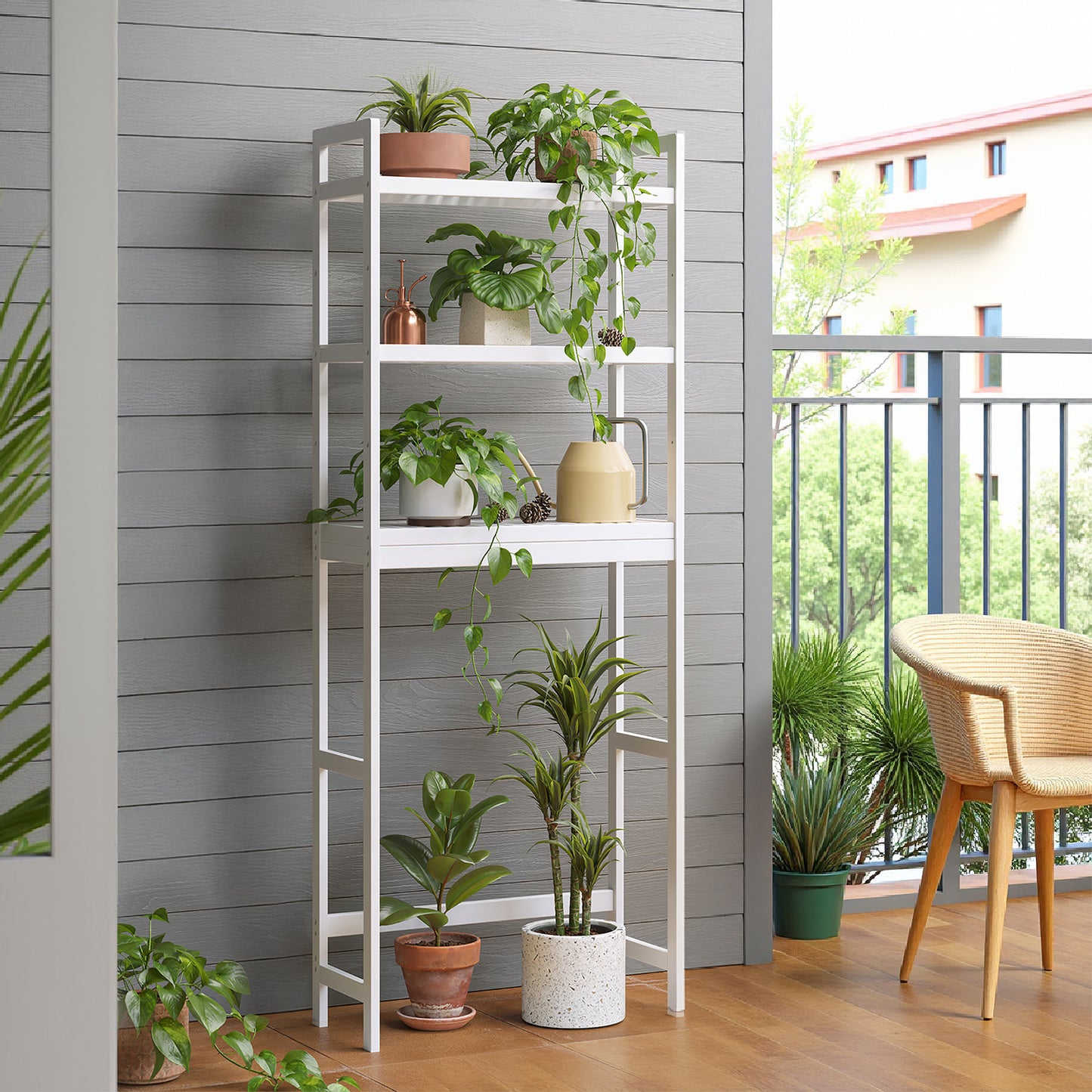 3-Tier Over-The-Toilet Bathroom Shelf Organizer with Adjustable Middle Shelf, 4 Hooks & TP Holder, Space-Saving Design, Fits Most Toilets, Cloud White