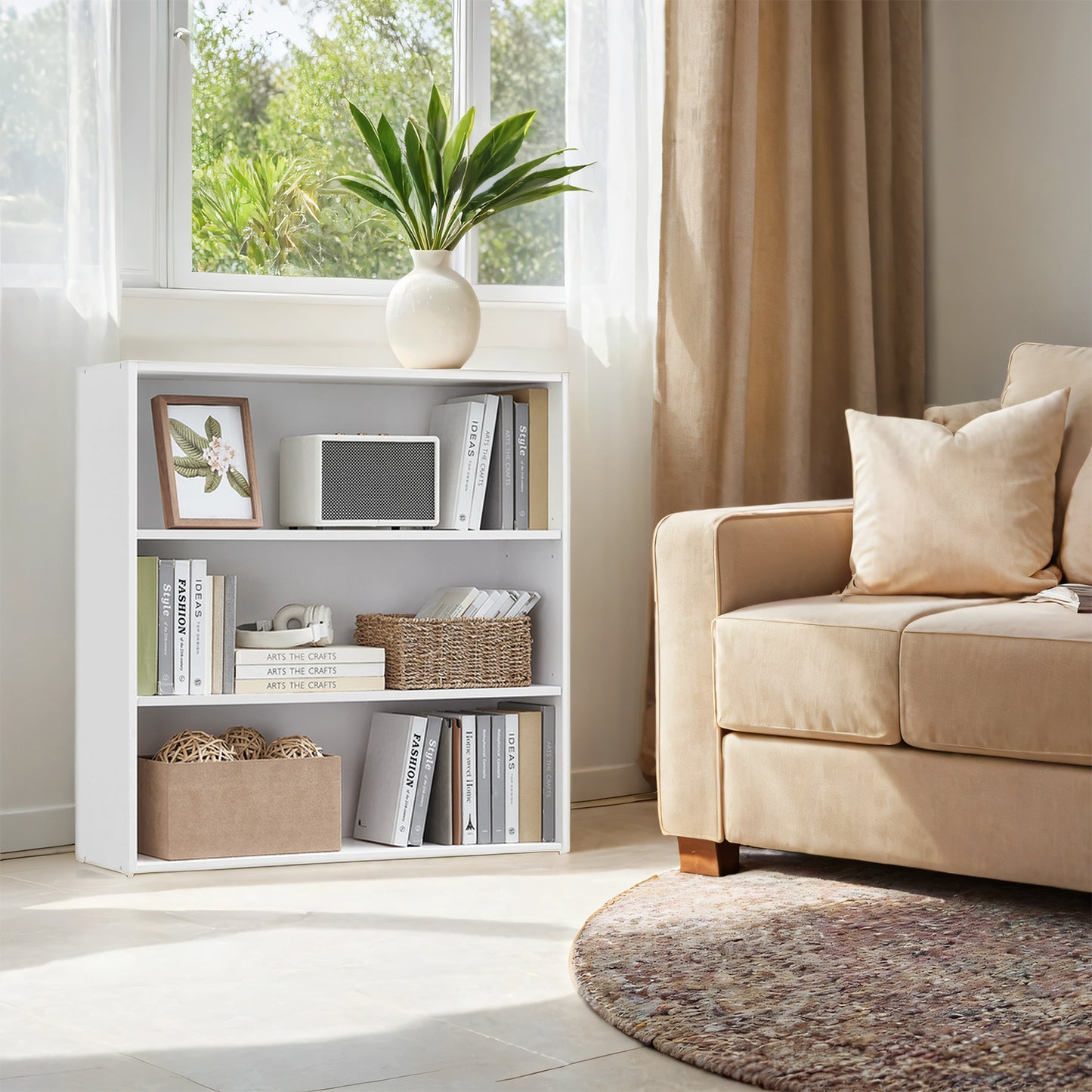 3-Tier Open Bookcase, Adjustable Shelves, 22lb/Shelf Capacity, Space-Saving Storage for Living Room, Office, Anti-Tip Design, Cloud White