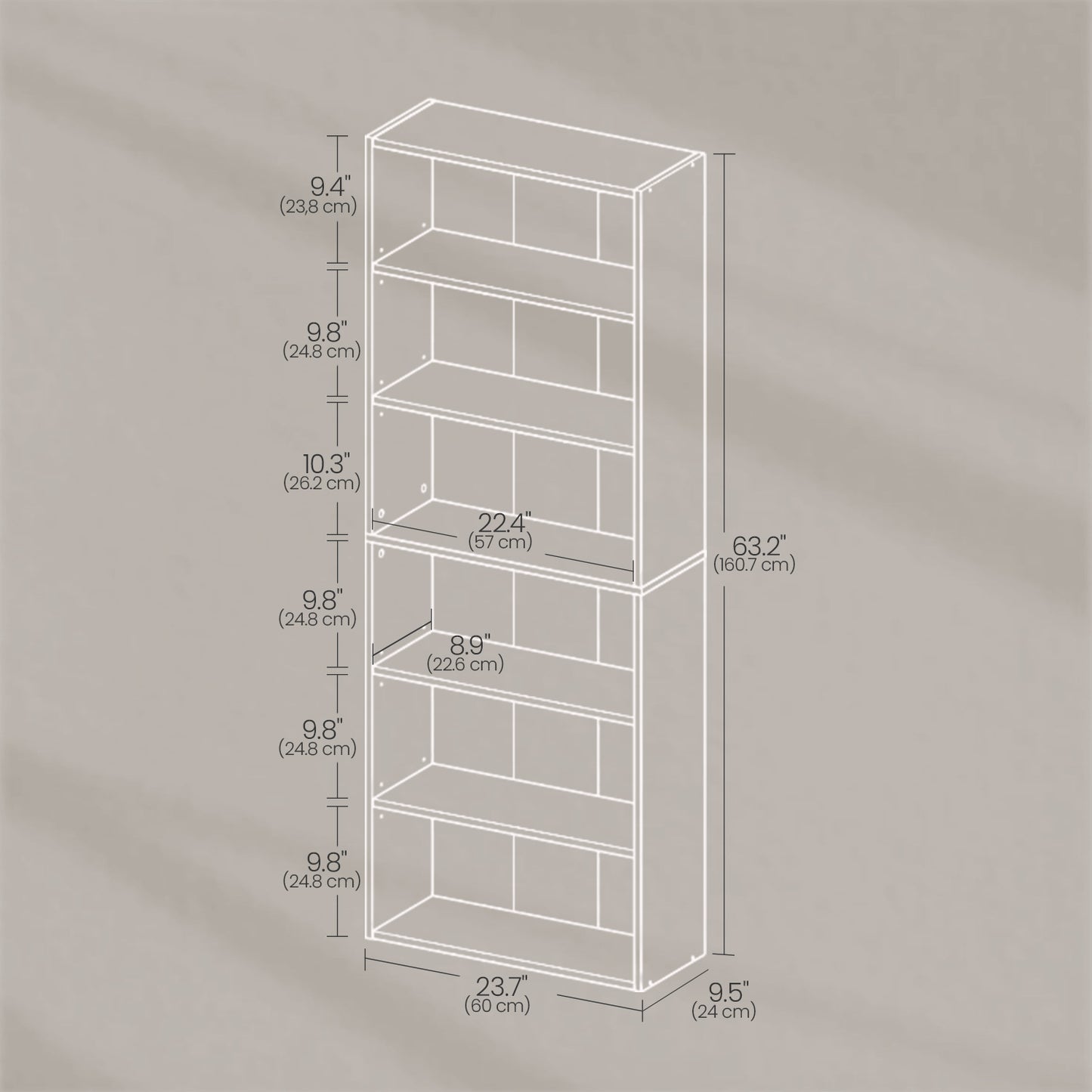 6-Tier Adjustable Bookcase, Open Shelf Storage Unit for Home, Office, Tool-Free Assembly, Ebony Black