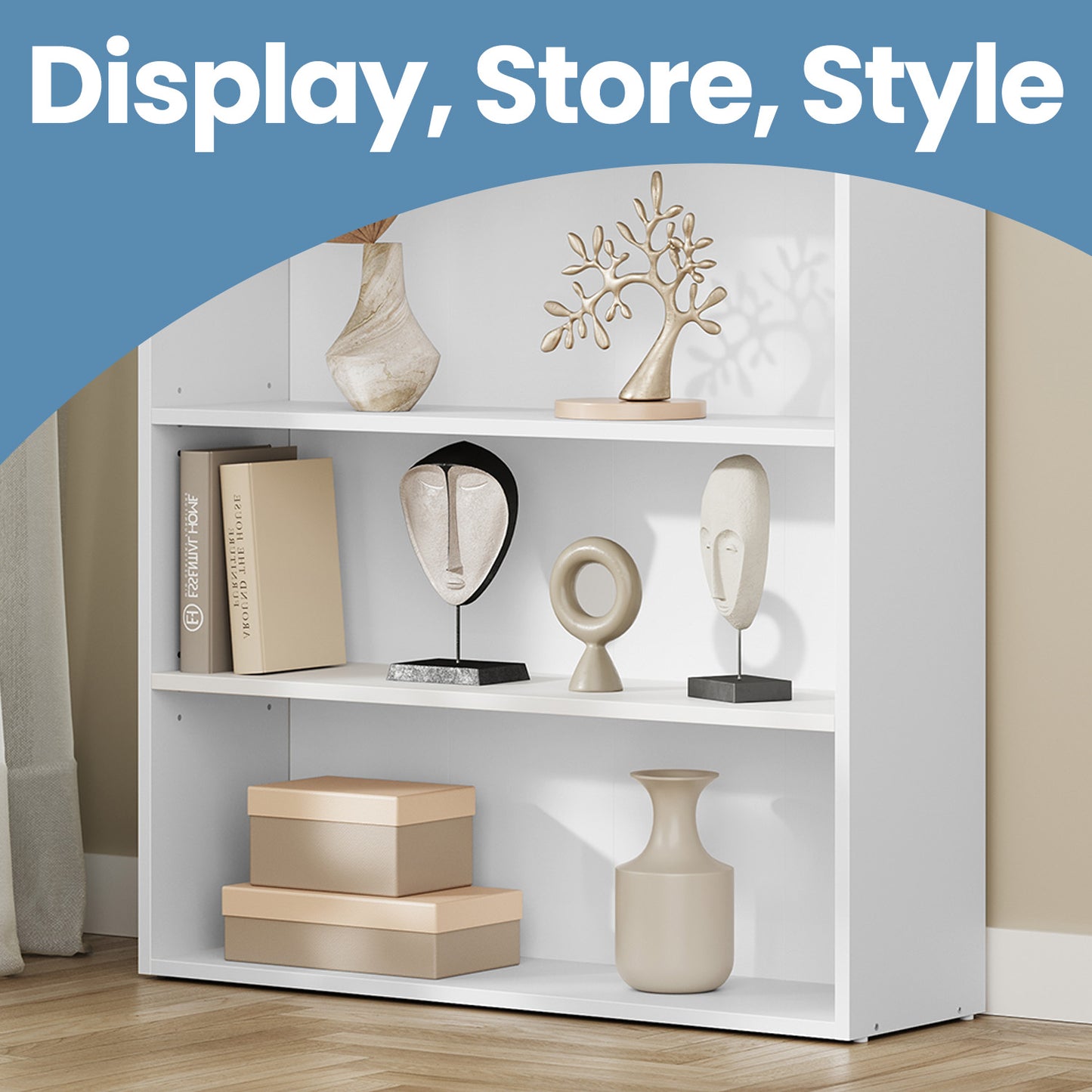 3-Tier Open Bookcase, Adjustable Shelves, 22lb/Shelf Capacity, Space-Saving Storage for Living Room, Office, Anti-Tip Design, Cloud White
