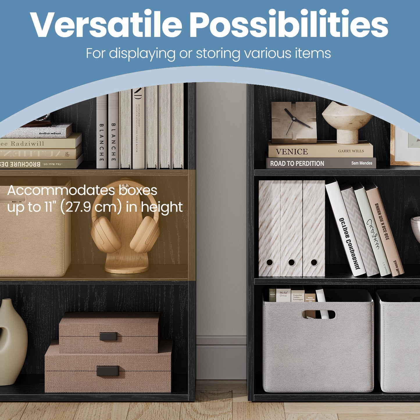 3-Tier Adjustable Bookcase, Open Shelf Organizer, 32" Tall Storage Unit for Home, Office, 22lb Capacity, Ebony Black