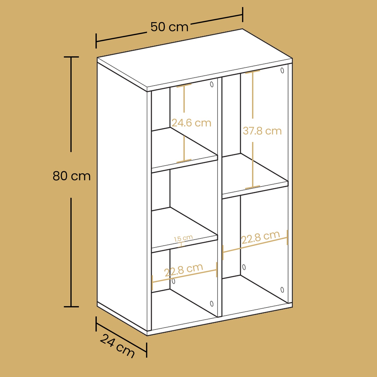 5-Tier Bookcase with Cubes, Space-Saving Shelf Organizer for Living Room, Bedroom, Office, 22lb/Compartment, Freestanding, White