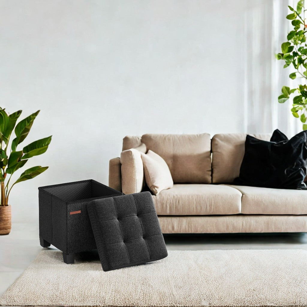 Small Storage Ottoman with Legs, Foot Rest Stool with 10-Gallon Hidden Storage, 15x15x15.7 Inches, Load up to 660 lb, for Living Room or Bedroom, Ink Black