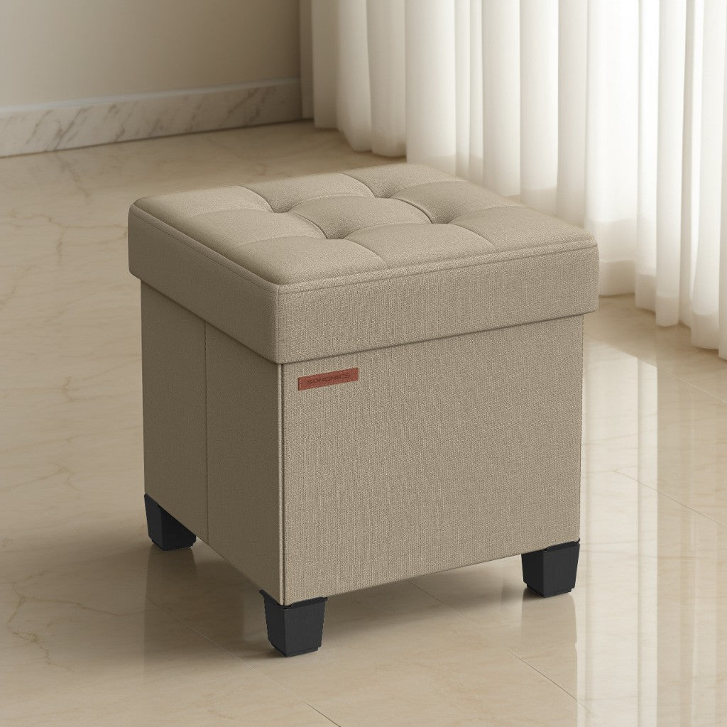 15-Inch Cube Storage Ottoman with Legs, Foot Stool Bench with 10-Gallon Hidden Storage, Supports up to 660 lb, Camel Brown