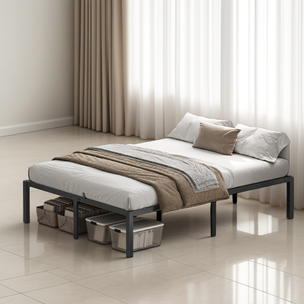 Queen Size Heavy-Duty Metal Platform Bed Frame, 10-Minute Tool-Free Assembly, Supports 1500 lbs & 16-Inch Underbed Clearance, Ink Black and Forest Green