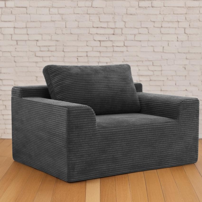 Modern Cloud Couch Sofa, 51.2" Single Deep Seat Boneless Sofa with Corduroy Upholstery, for Living Room and Bedroom, Slate Gray