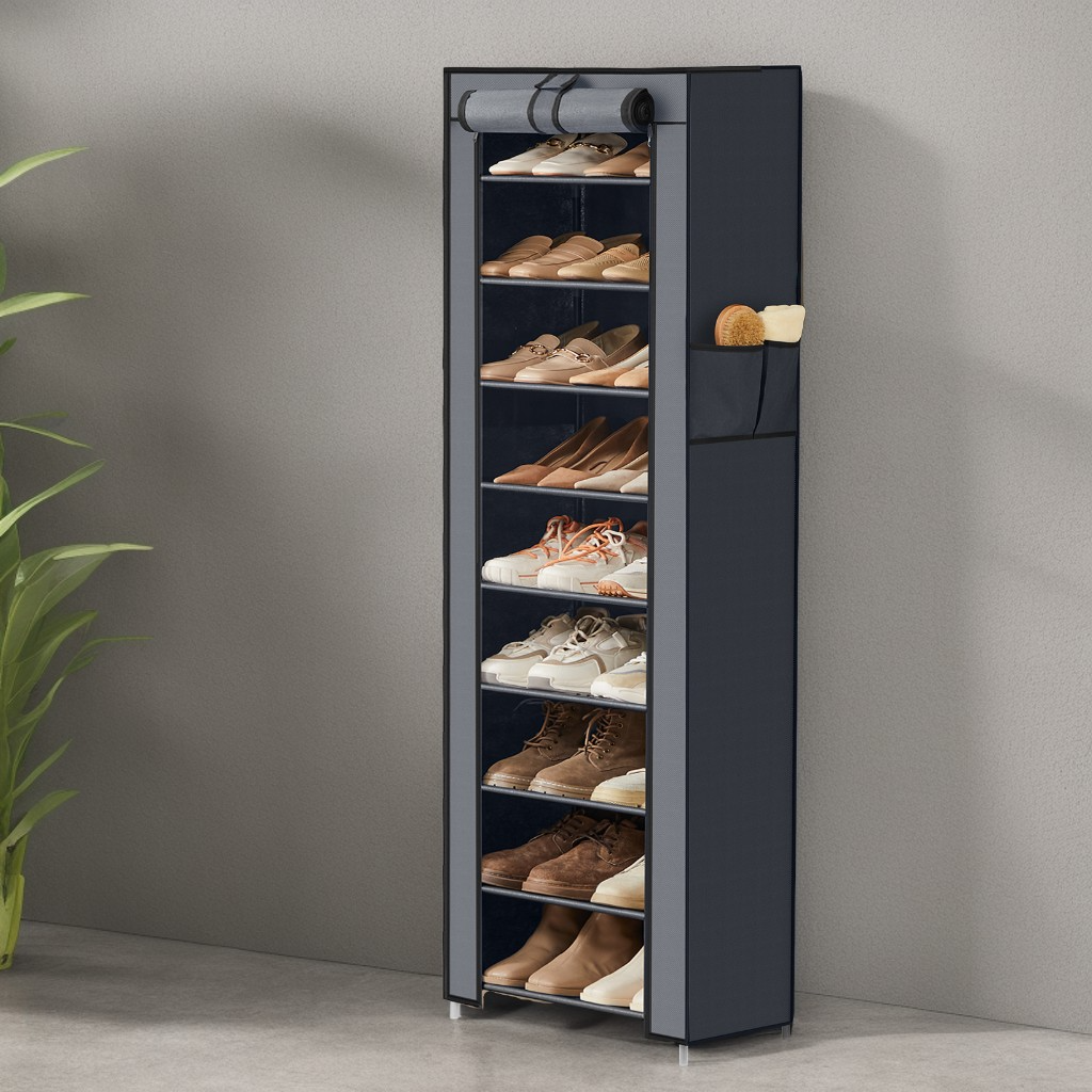 10-Tier Shoe Storage Cabinet with Dustproof Cover, Free-Standing Organizer for 20 Pairs of Shoes, for Closet and Entryway, Gray