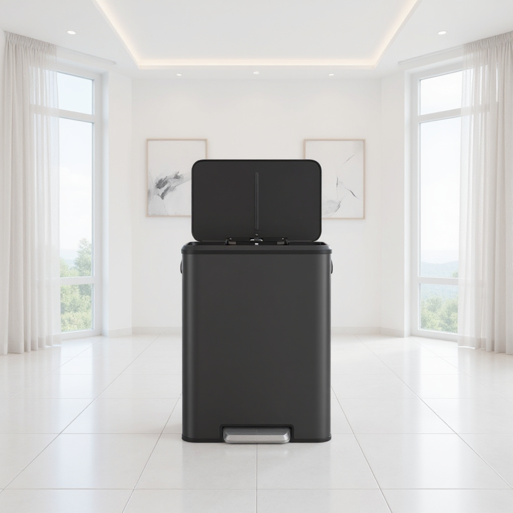 10.5-Gallon Step Kitchen Trash Can, Soft-Close Stay-Open Lid, Inner Bucket, Wide Pedal, Compact Design, Stainless Steel,Black