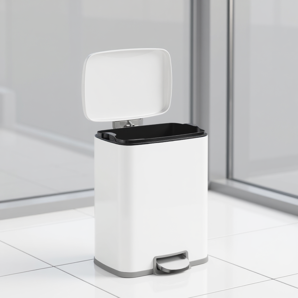 5.2-Gallon Step Kitchen Trash Can, Soft-Close Stay-Open Lid, Inner Bucket, Includes 15 Liners, Compact Stainless Steel Bin,White