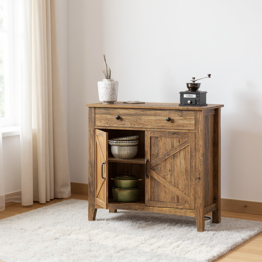 Coffee Bar Cabinet with Drawer & Adjustable Shelf, Multi-Purpose Sideboard Storage for Living Room, Kitchen, Entryway, TV Stand,Honey Brown