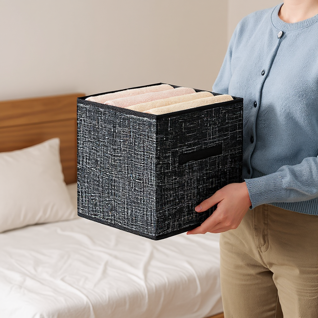 Set of 8 Foldable Storage Cubes with Handles, 11.8-Inch Fabric Organizer Bins for Closet Shelves, Ink Black