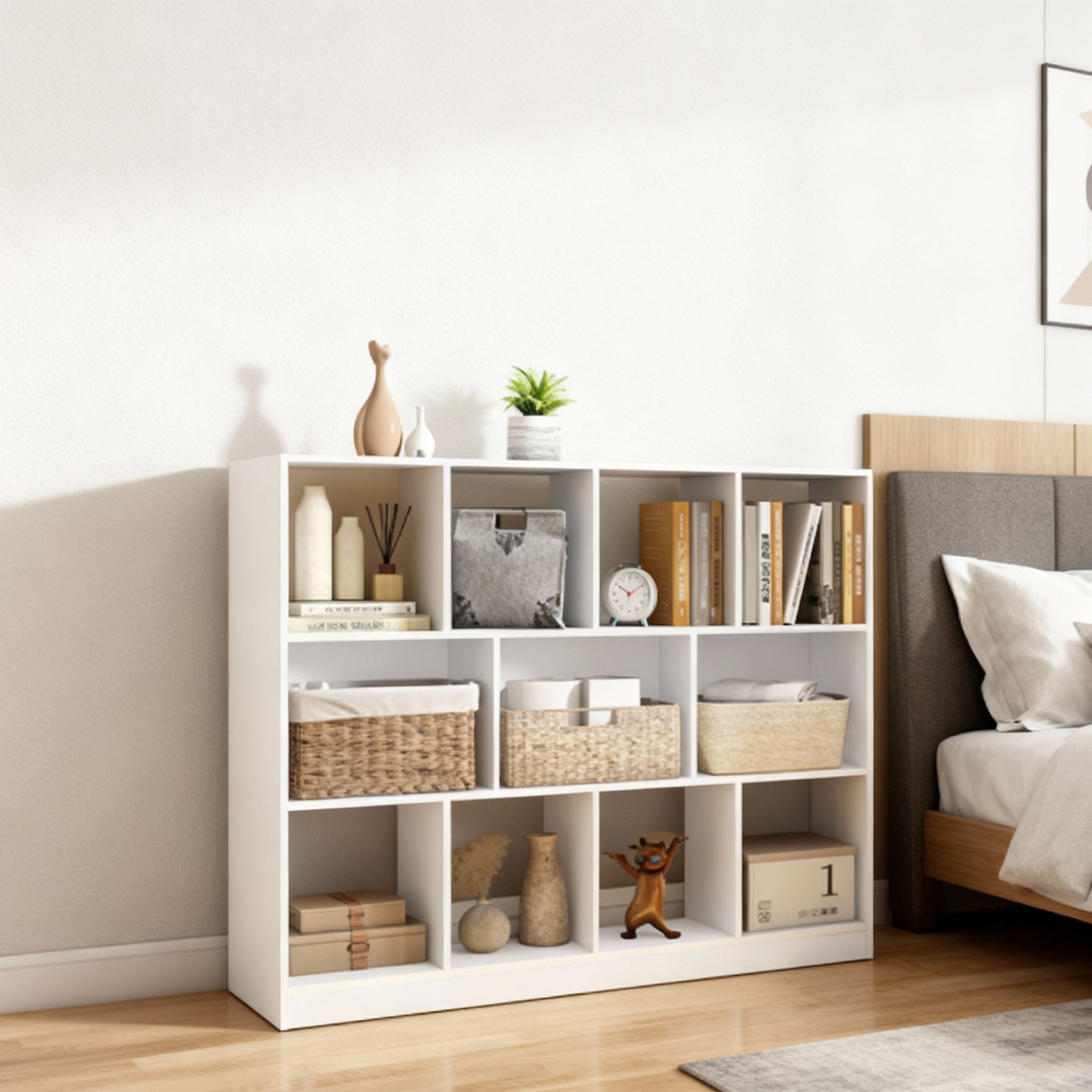 3-Tier Wide Bookshelf with Open Storage Shelves, Functional Bookcase for Living Room Home Office Dining Room, Space-Saving, Cloud White