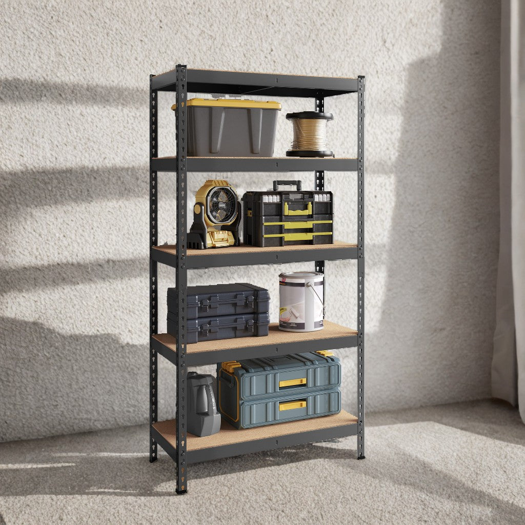 5-Tier Heavy Duty Storage Shelves, 2310 lb Capacity, Boltless Adjustable Shelving Unit, 17.7" x 35.4" x 70.9", for Garage Basement Study, Dividable into 2 Units, Black,Beige