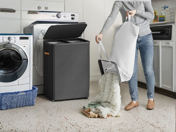 Laundry Hamper, 2-Compartment Clothes Sorter with Removable Inner Bags, Foldable Design, 44.9 Gal Capacity, Dust-Proof Lid & Handles, for Home & Laundry Room, Ink Black