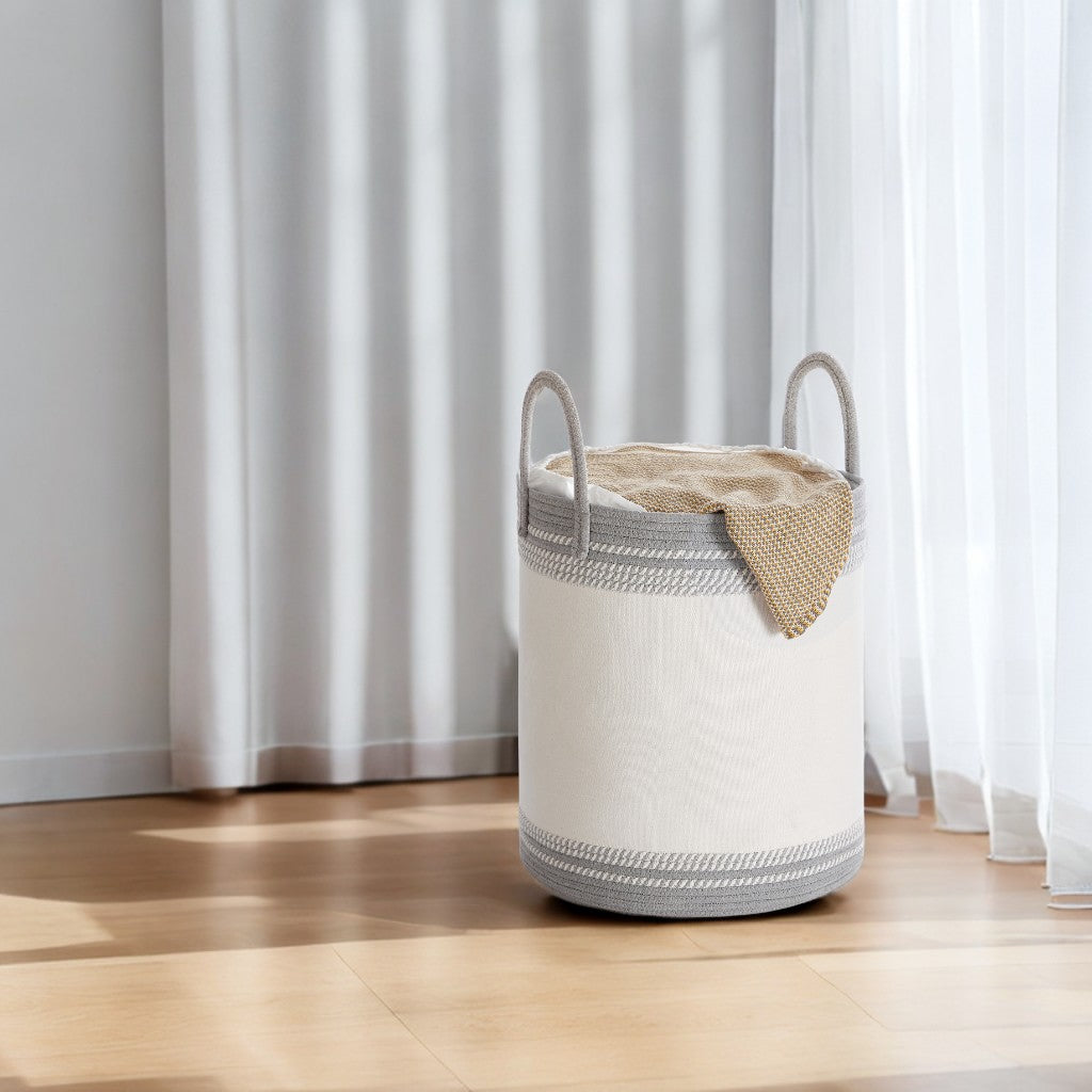 Laundry Hamper with Drawstring Lid, 60L (18.9 Gal) Large Capacity, Sturdy Poly-Cotton Blend & Reinforced Handles, for Clothes, Blankets, Bedroom, Living Room, Dove Gray