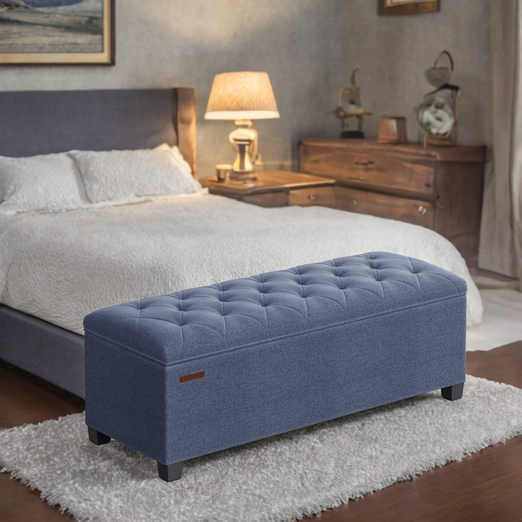 Multi-Functional Storage Ottoman Bench with Removable Cover, 43" Extra Wide, 660lb Capacity, 5-in-1 Use, Light Denim Blue