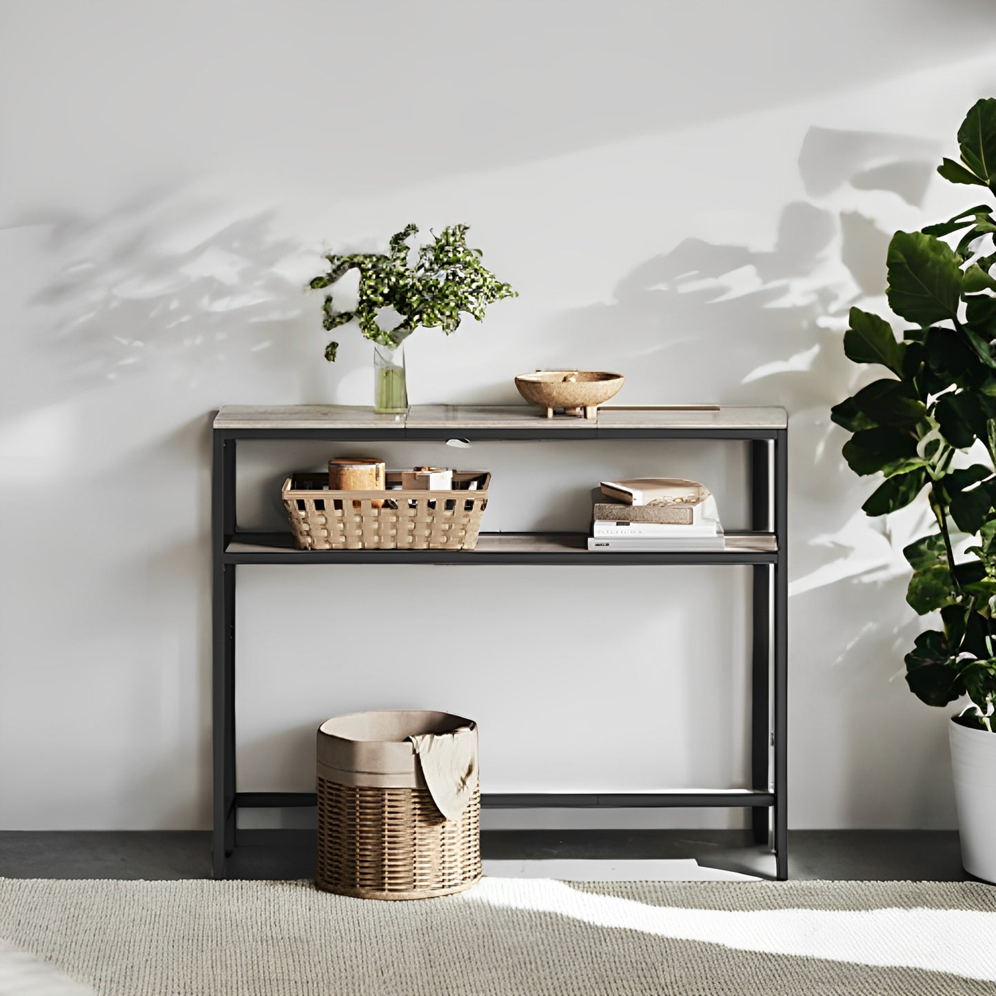 31.5" Modern Console Table, 2-Tier Narrow Sofa Table with Adjustable Feet, Entryway Shelf, Heather Greige and Black
