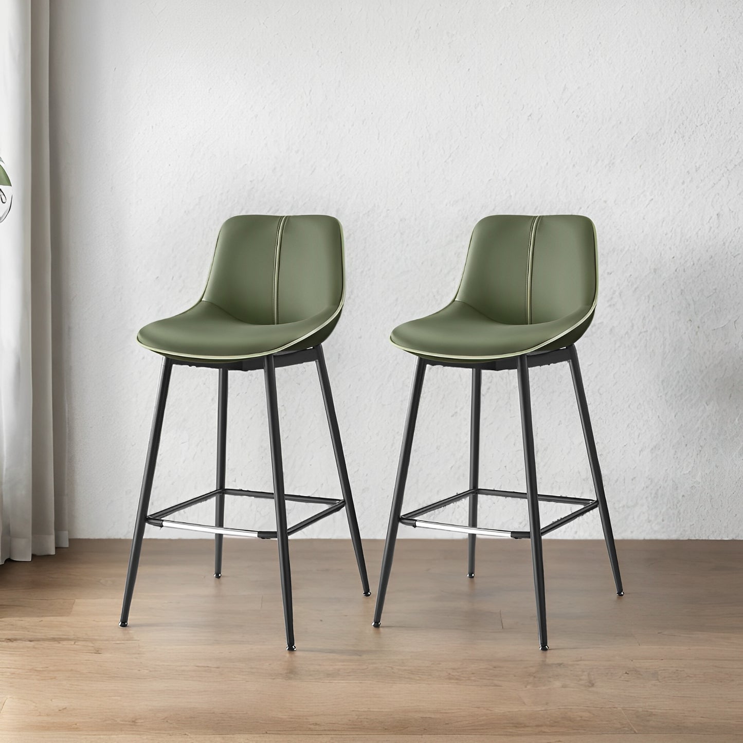 Set of 2 Bar Stools with Back Support, Ergonomic PU Leather Barstools, Sturdy Metal Frame, 28.7 Inch Counter Height, Easy to Assemble, Black
