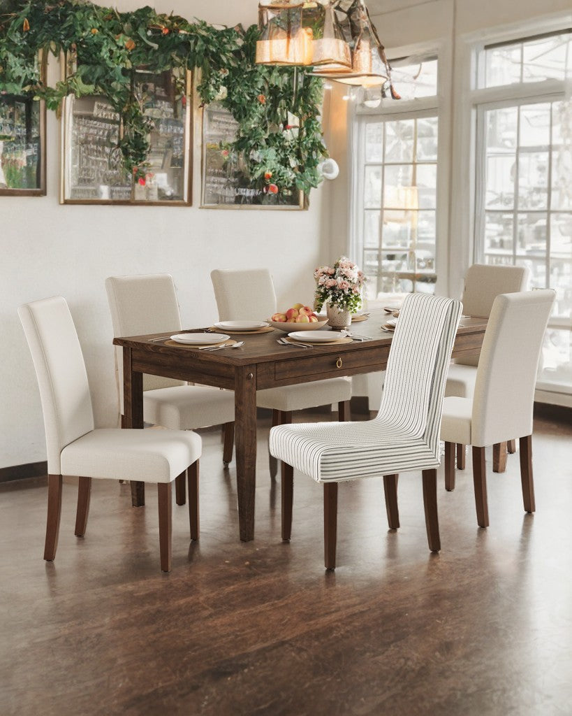 Set of 2 Parsons Dining Chairs, 4.7" Thick Cushion & Removable Washable Covers, Ergonomic High Back Rubberwood Frame, Cream White