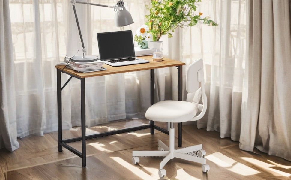 39.4" Computer Desk with Metal Frame, Small Space Gaming & Office Desk, 110 lb Capacity, Industrial Style, Honey Brown and Black