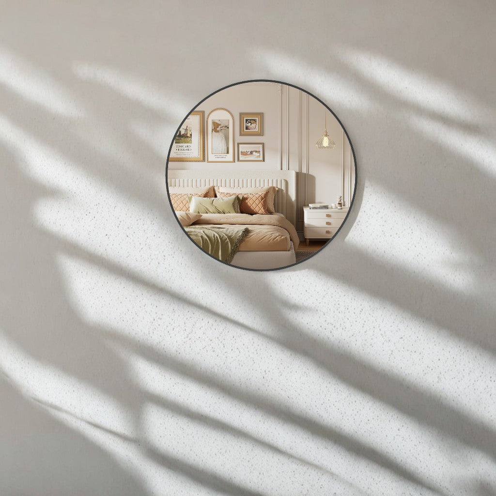 36" Round Bathroom Mirror, Large Black Circle Wall Mirror with Metal Frame, for Bathroom Over Sink, Living Room, Entryway, Ink Black