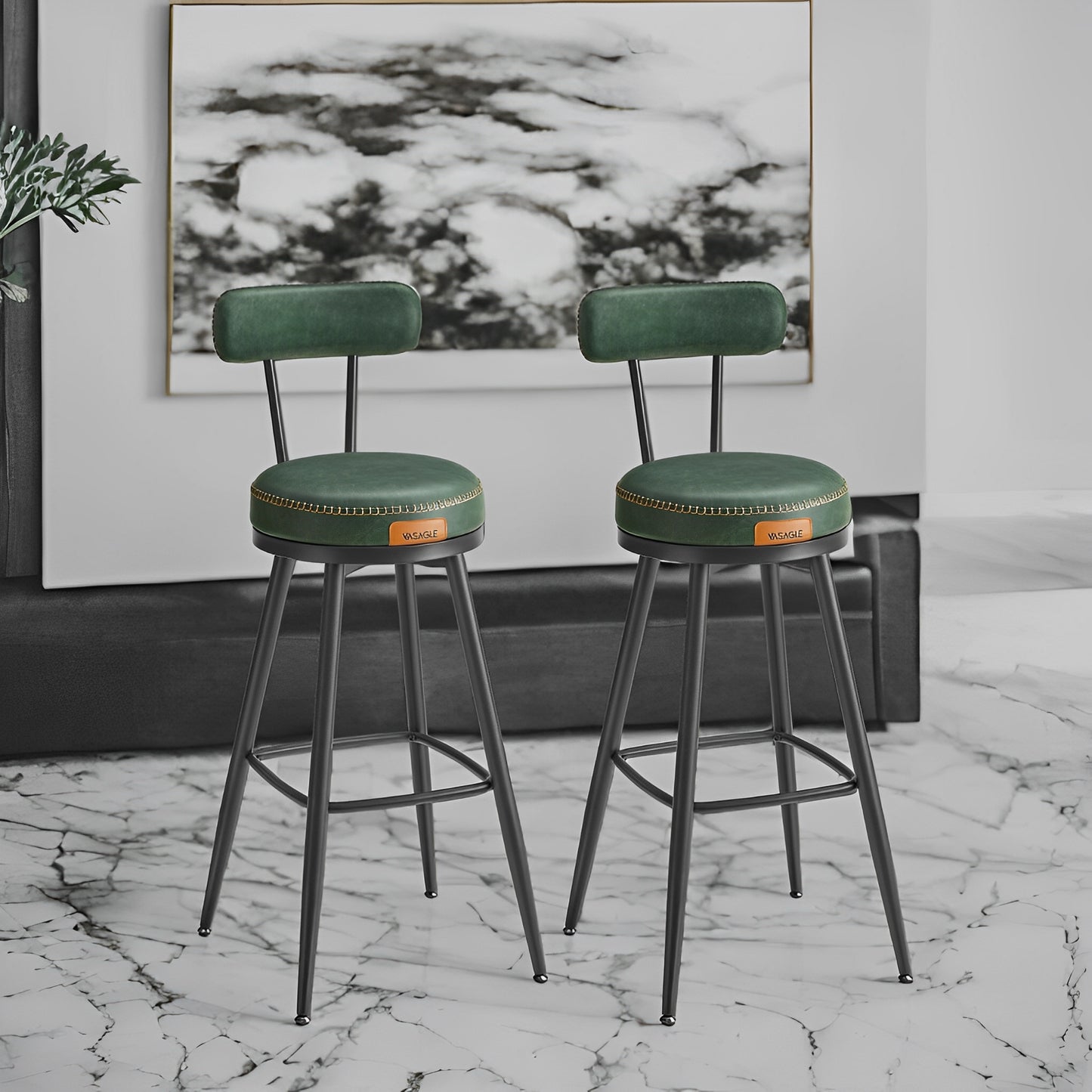 LEDREM 2-Pack Award-Winning Bar Stools - 360° Swivel, 3.1" Plush Seat, Mid-Century Design, Scratch-Resistant, Forest Green
