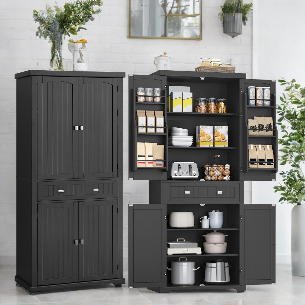 71.7" Farmhouse Pantry Cabinet with Drawer - 2 Cabinets, 4 Adjustable Shelves, 6 Door Shelves, 60lb Capacity, Anti-Tip Kit, Ink Black