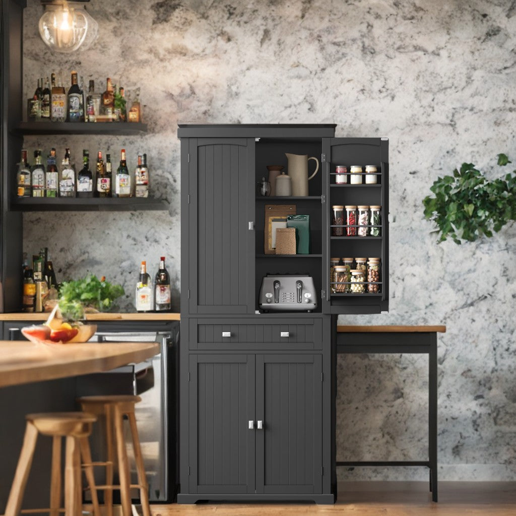 71.7" Farmhouse Pantry Cabinet with Drawer - 2 Cabinets, 4 Adjustable Shelves, 6 Door Shelves, 60lb Capacity, Anti-Tip Kit, Ink Black
