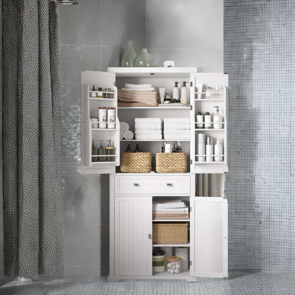 71.7" Farmhouse Pantry Cabinet with Drawer - 2 Spacious Cabinets, 6 Door Shelves & 4 Adjustable Shelves, Easy Assembly, White