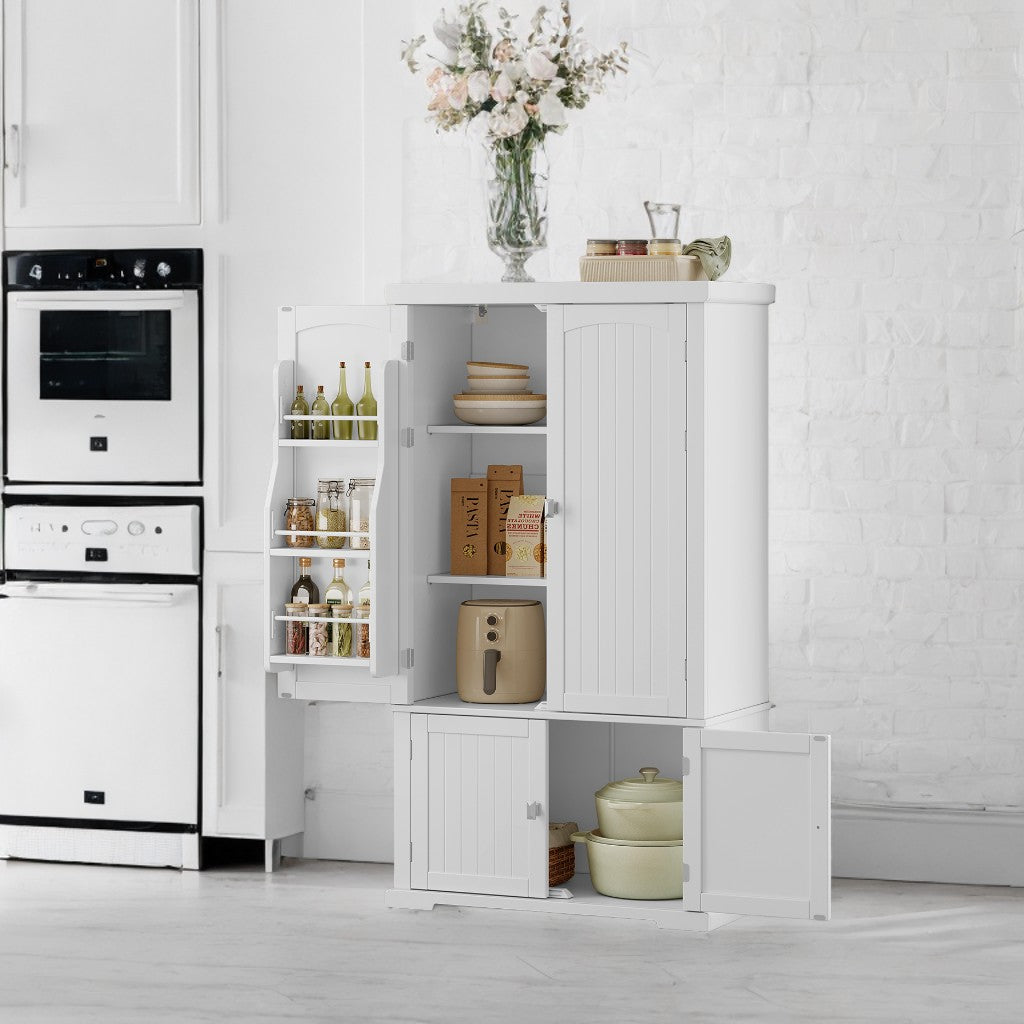53.5" Farmhouse Pantry Cabinet - Freestanding Storage with 2 Adjustable Shelves & 6 Door Racks, Easy Assembly, White