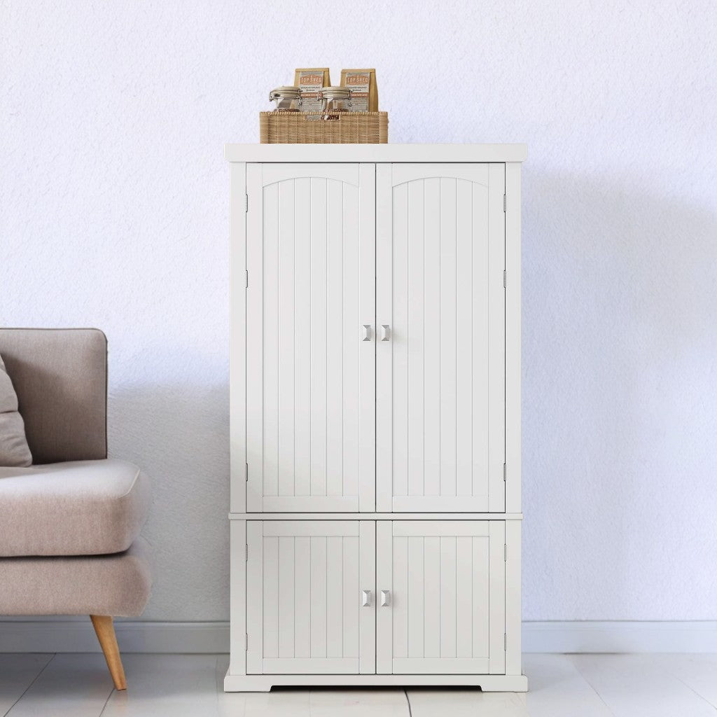 53.5" Farmhouse Pantry Cabinet - Freestanding Storage with 2 Adjustable Shelves & 6 Door Racks, Easy Assembly, White