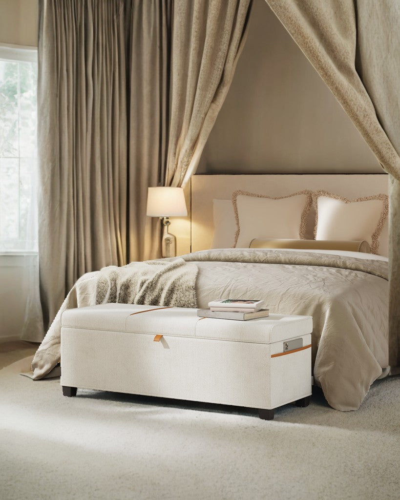 Storage Ottoman Bench - 660lb Capacity, 27-Gal Storage, Foldable Design, Multi-Functional Footrest/Seat, Cream White