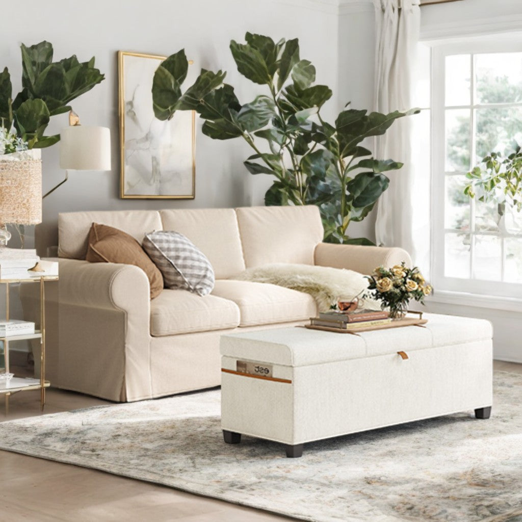 Storage Ottoman Bench - 660lb Capacity, 27-Gal Storage, Foldable Design, Multi-Functional Footrest/Seat, Cream White
