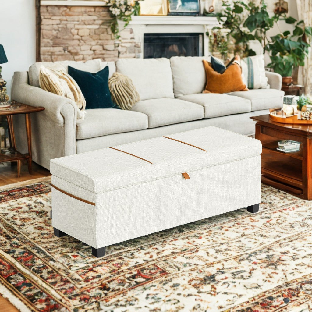 Storage Ottoman Bench - 660lb Capacity, 27-Gal Storage, Foldable Design, Multi-Functional Footrest/Seat, Cream White