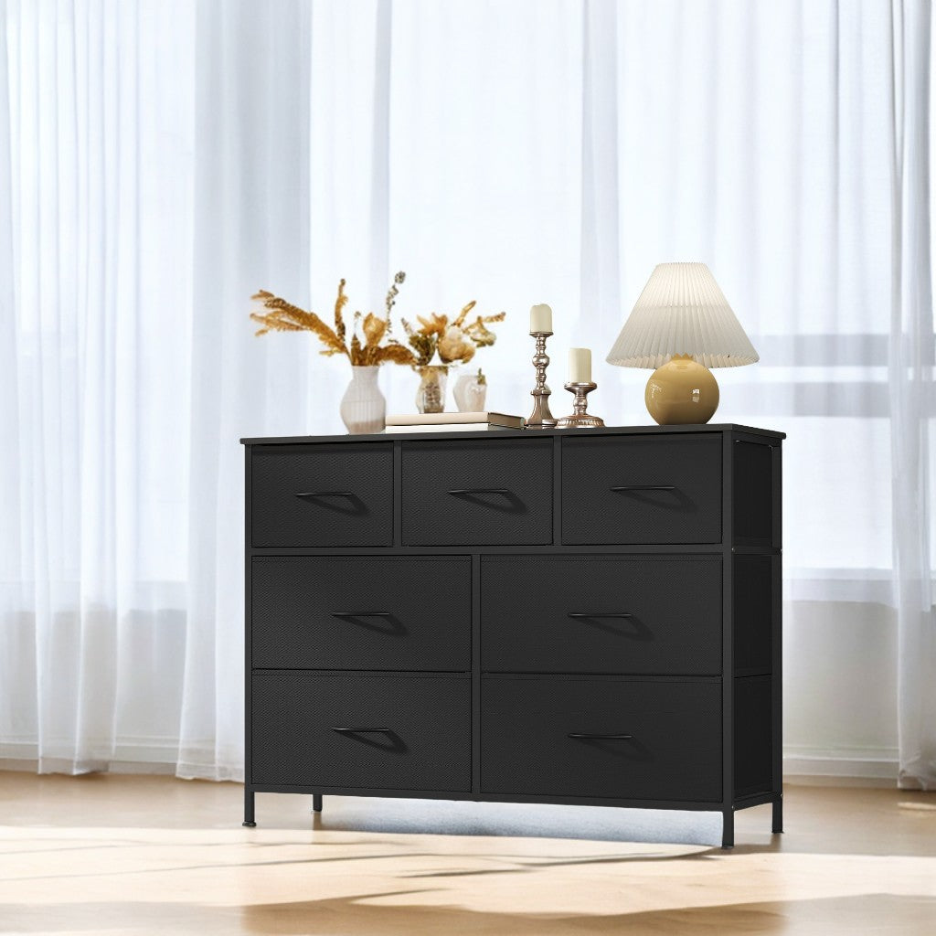 7-Drawer Fabric Dresser - Modern Storage Organizer for Bedroom, Closet & Entryway, Adjustable Feet, Anti-Tip Kit, Ink Black and Ebony Black