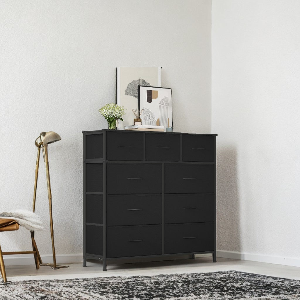 9-Drawer Storage Organizer, Steel Frame & MDF Structure, Non-Woven Fabric Drawers, for Bedroom, Closet, Office, Ink Black and Ebony Black