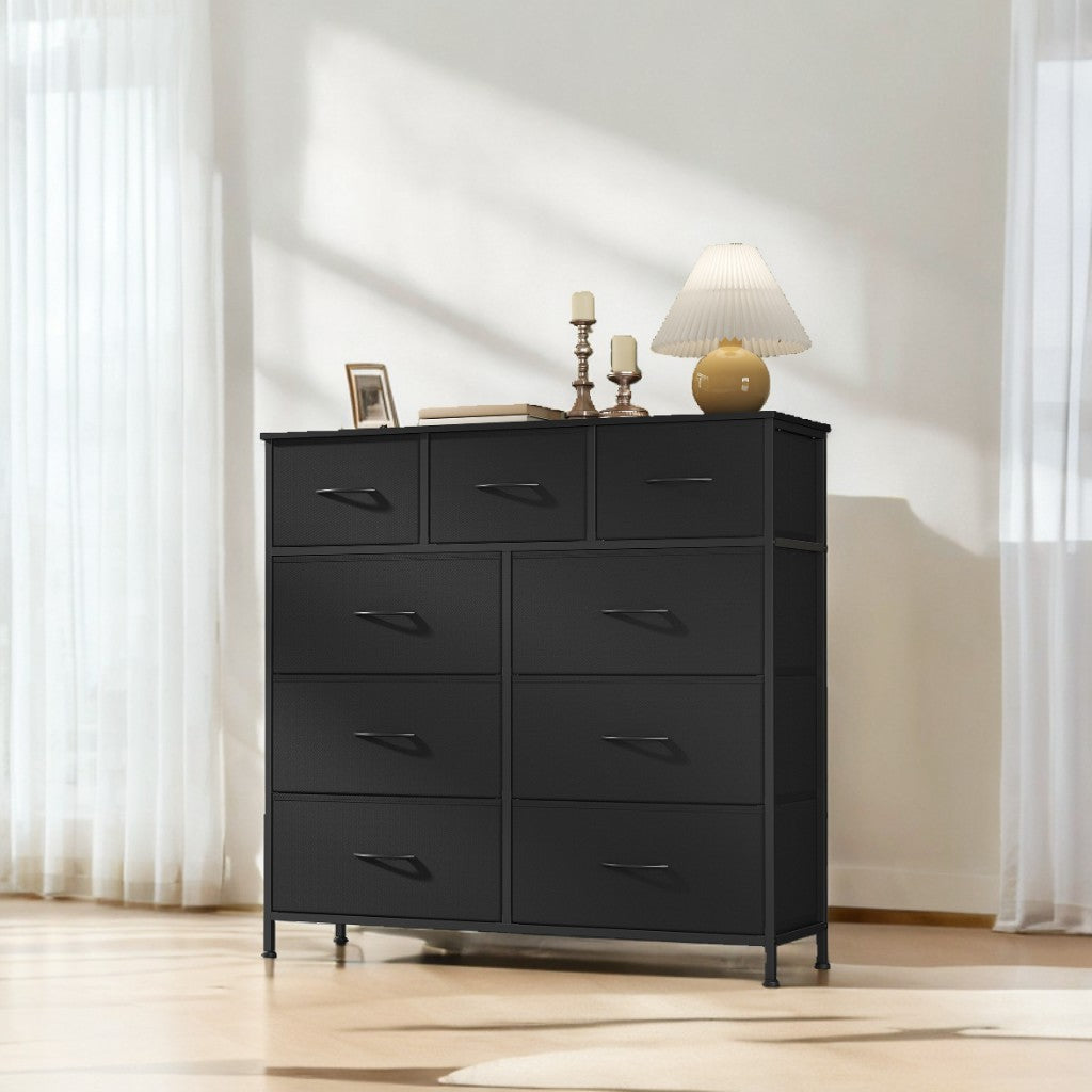 9-Drawer Storage Organizer, Steel Frame & MDF Structure, Non-Woven Fabric Drawers, for Bedroom, Closet, Office, Ink Black and Ebony Black