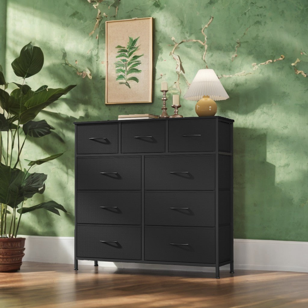 9-Drawer Storage Organizer, Steel Frame & MDF Structure, Non-Woven Fabric Drawers, for Bedroom, Closet, Office, Ink Black and Ebony Black
