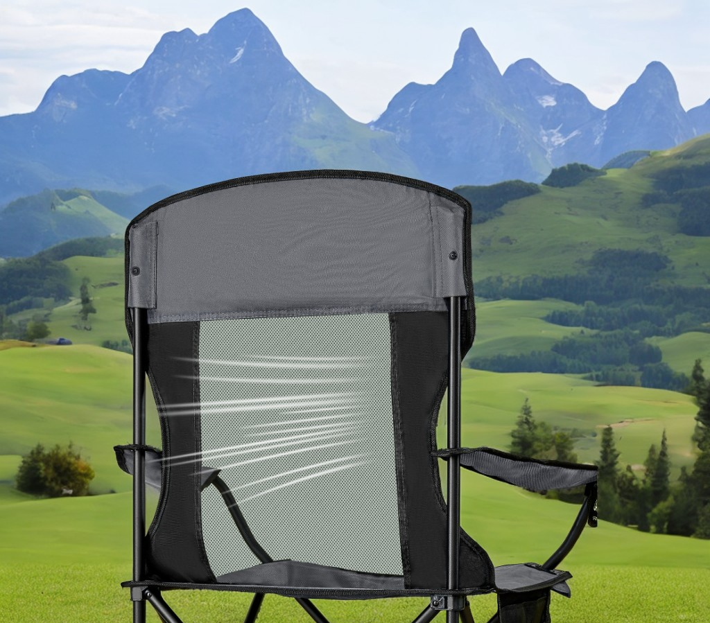 Premium Folding Camping Chairs Set of 2 - High Back Mesh Design, Adjustable Armrests, 330lb Capacity, with Cup Holder & Storage Pocket, Slate Gray