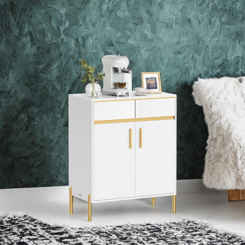 Modern Buffet Cabinet with Fluted Drawers - 2 Drawers & Adjustable Shelf, Storage Sideboard with Cable Management, Cloud White