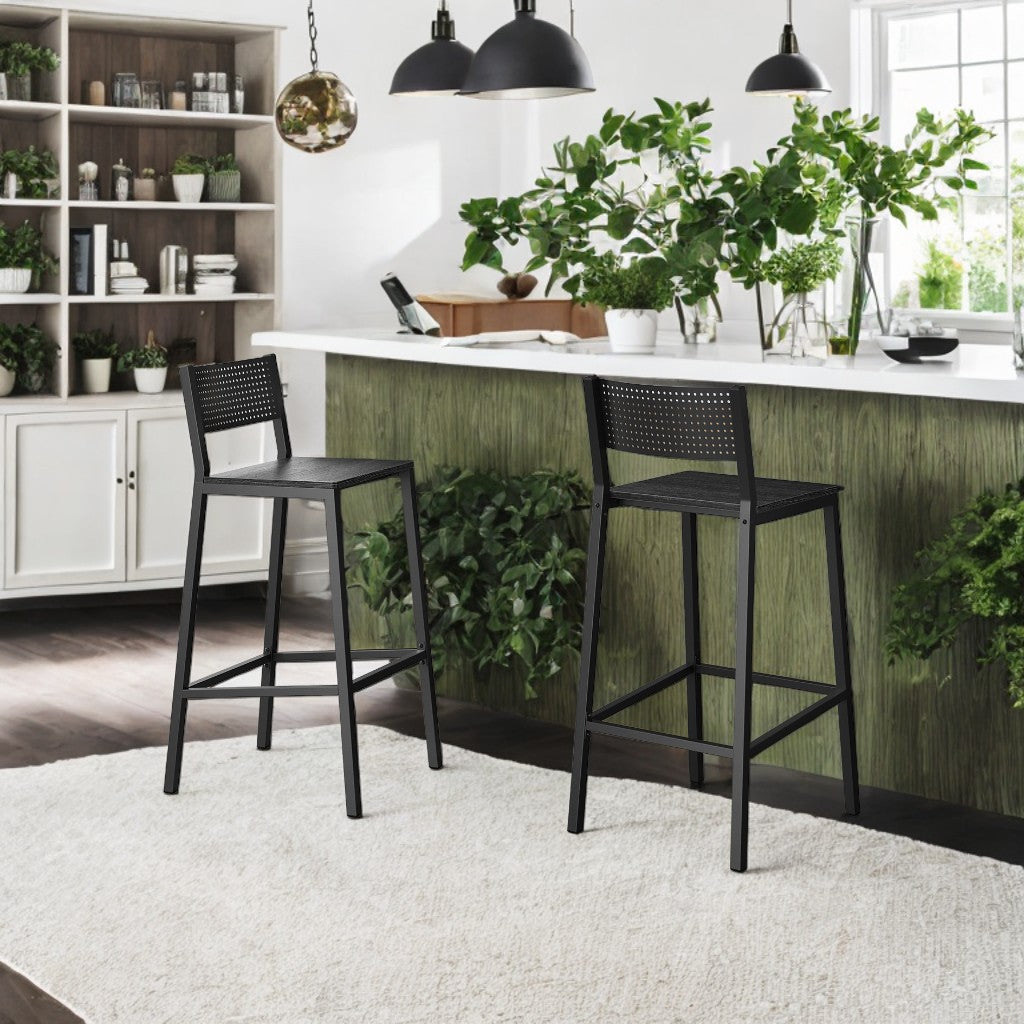 Set of 2 Industrial Bar Stools with Backrest, 286lb Capacity Kitchen Counter Chairs, Easy Assembly, Charcoal Gray and Black