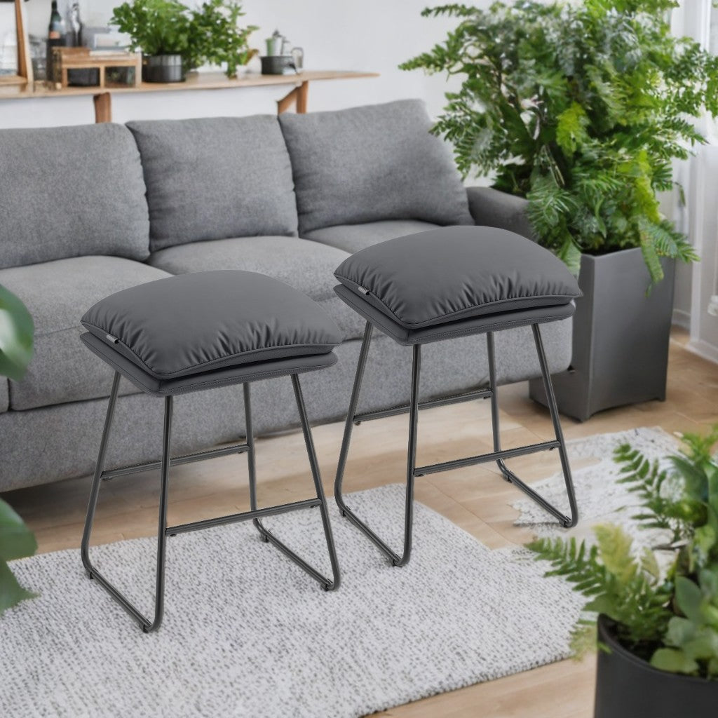 Set of 2 Counter Height Bar Stools, 25.6" Kitchen Island Stools with Plush Cushion & Metal Sled Base, Easy Assembly, Slate Gray