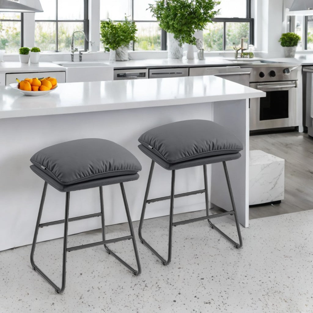 Set of 2 Counter Height Bar Stools, 25.6" Kitchen Island Stools with Plush Cushion & Metal Sled Base, Easy Assembly, Slate Gray