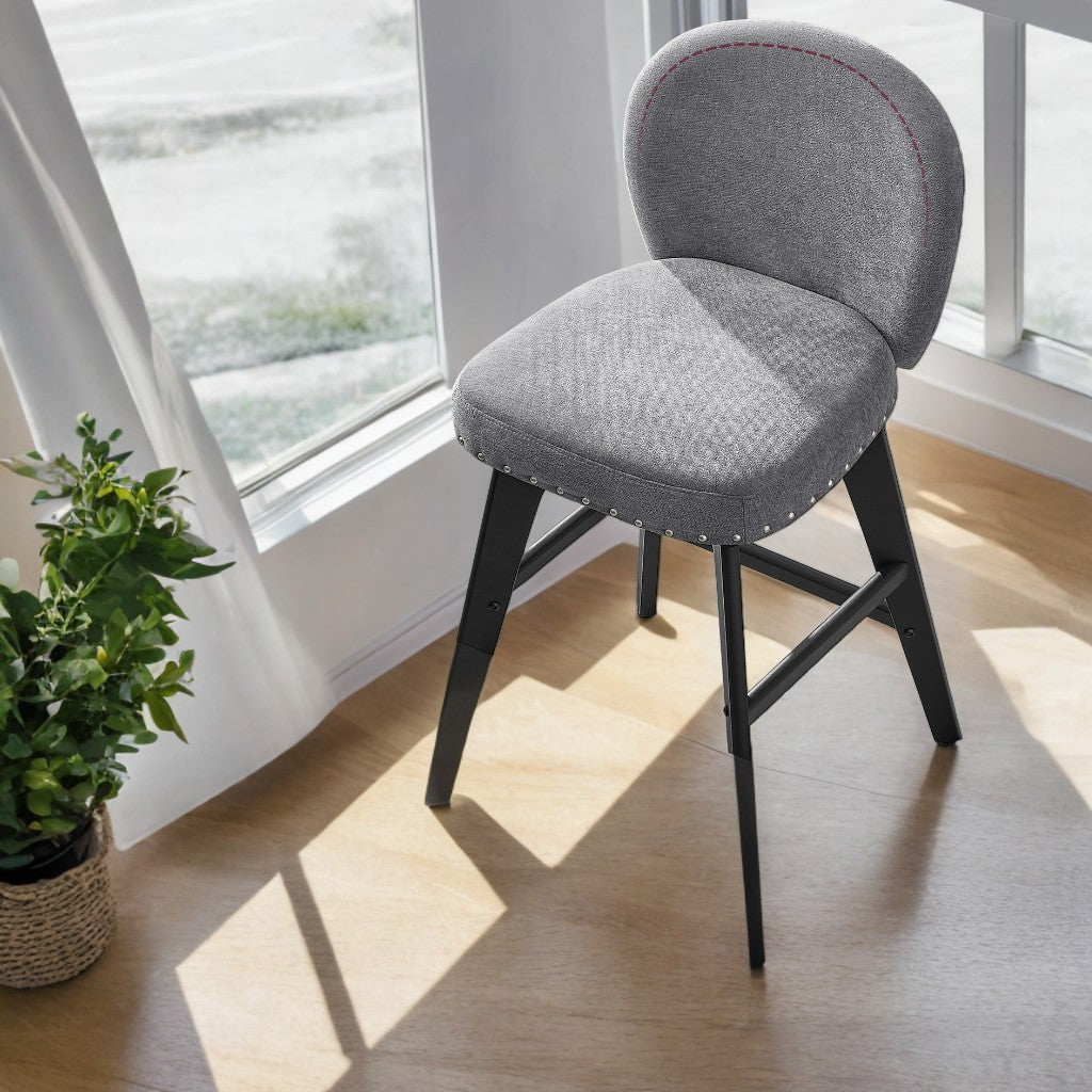 Set of 2 Swivel Bar Stools with Backrest, 26.2" Counter Height, Chenille Fabric & Wood Legs, 360° Rotation, Slate Gray