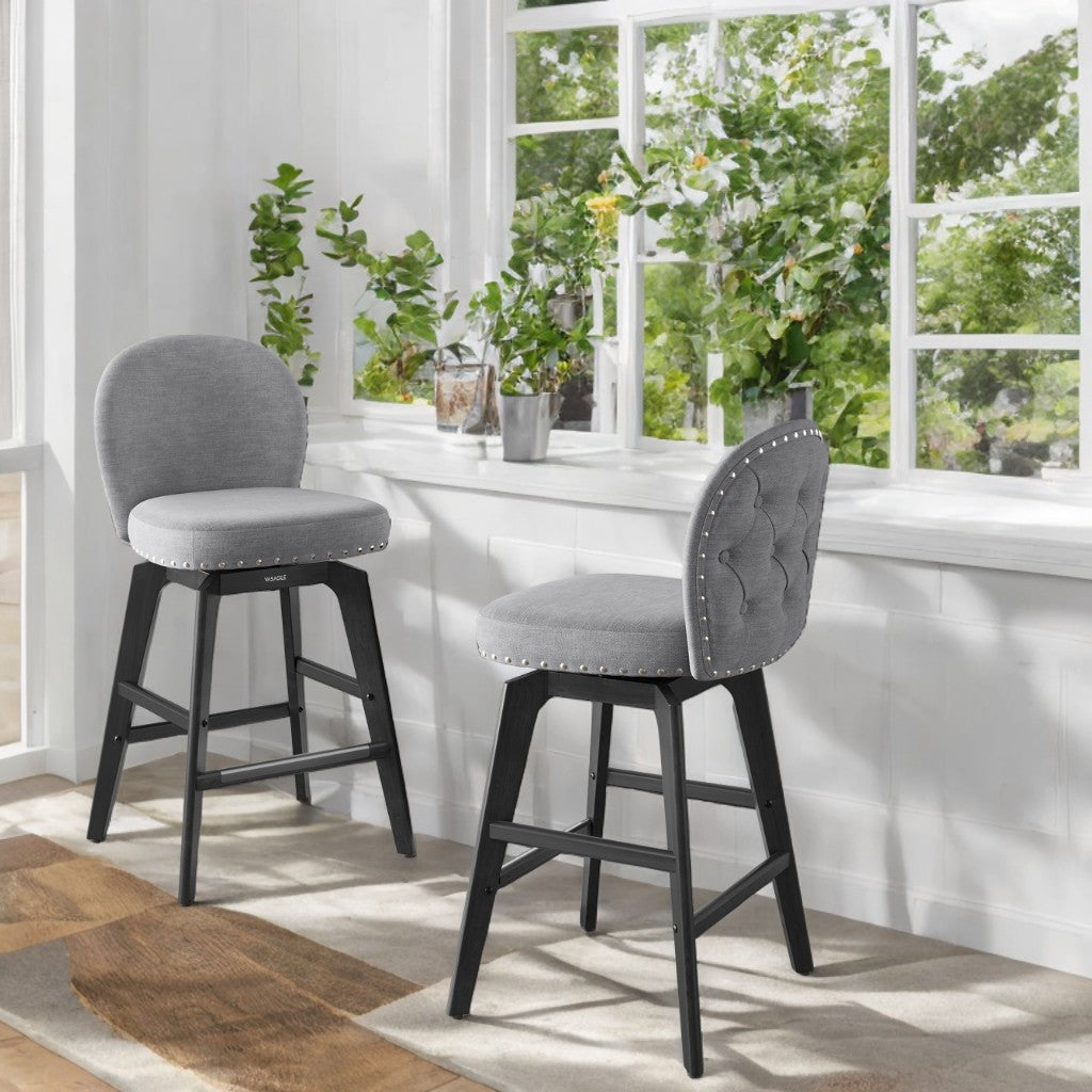 Set of 2 Swivel Bar Stools with Backrest, 26.2" Counter Height, Chenille Fabric & Wood Legs, 360° Rotation, Slate Gray
