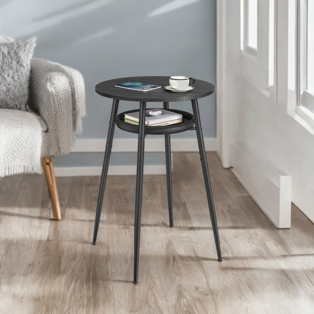 Round Bar Table with Hidden Storage, Mid-Century Modern Design, Synthetic Leather Top, Swivel Leveling Feet, Easy 4-Step Assembly, Ebony Black and Ink Black