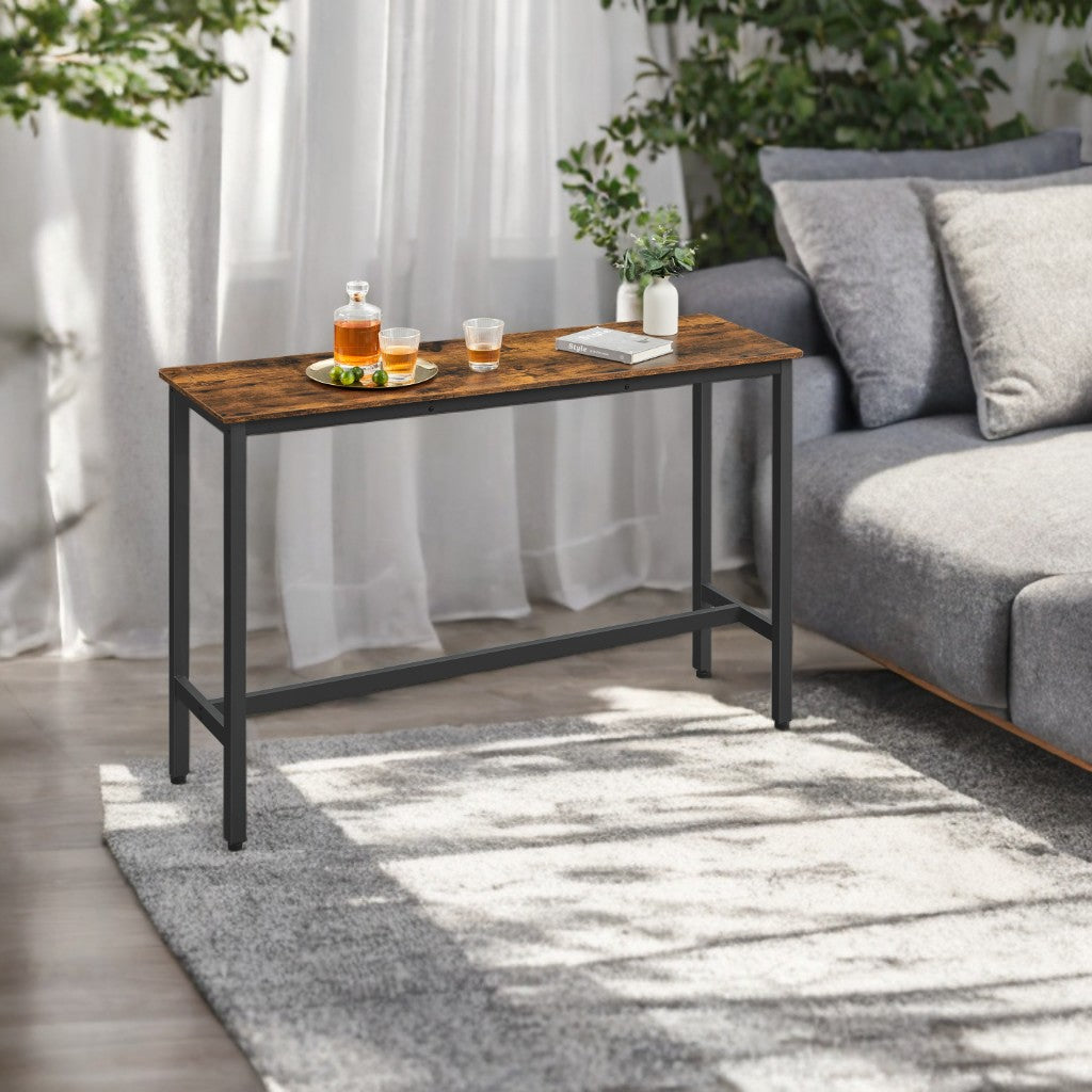 Industrial Narrow Bar Table - 55.1" Long Kitchen Dining Table with Metal Frame & Adjustable Feet, Space-Saving Design, Rustic Brown and Black