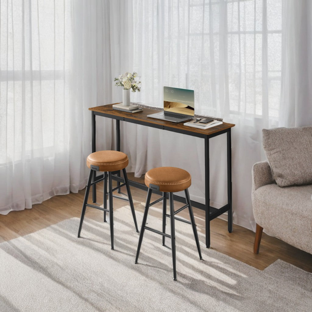 Industrial Narrow Bar Table - 55.1" Long Kitchen Dining Table with Metal Frame & Adjustable Feet, Space-Saving Design, Rustic Brown and Black
